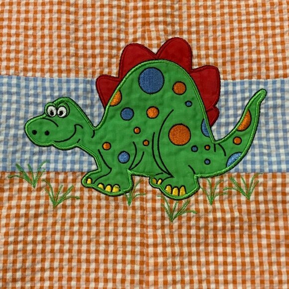 Vintage Dinosaur Orange Gingham Shorts Romper Jumper Checkered Baby Crew 24 M - Picture 6 of 13
